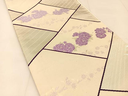 平和屋着物◎六通柄袋帯　唐織　菱花文　銀糸　正絹　逸品　BAAU2149yc