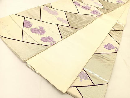 平和屋着物◎六通柄袋帯　唐織　菱花文　銀糸　正絹　逸品　BAAU2149yc