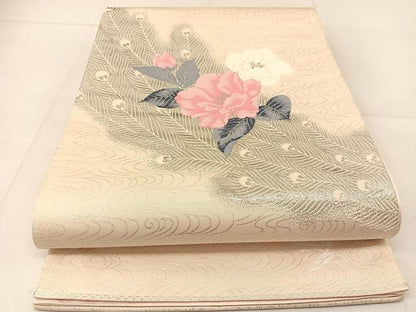 平和屋着物◎西陣　六通柄袋帯　唐織　錦プラチナ箔　孔雀羽花文　正絹　逸品　BAAU2158yc