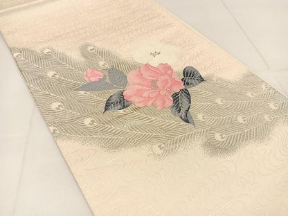 平和屋着物◎西陣　六通柄袋帯　唐織　錦プラチナ箔　孔雀羽花文　正絹　逸品　BAAU2158yc