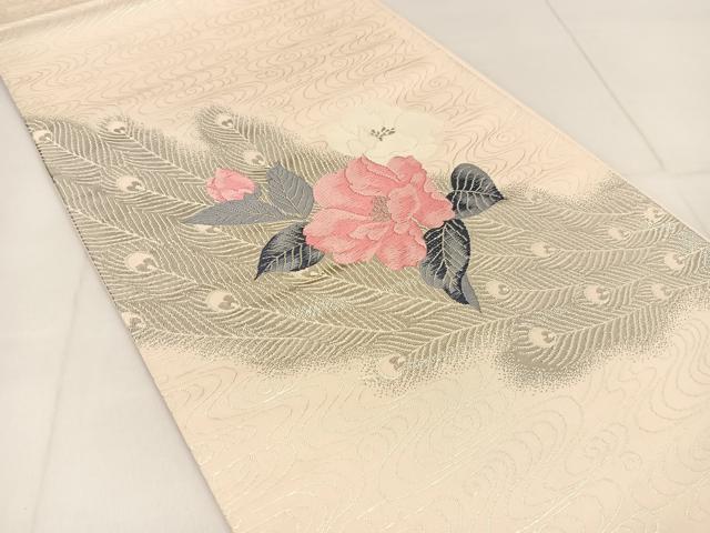 平和屋着物◎西陣　六通柄袋帯　唐織　錦プラチナ箔　孔雀羽花文　正絹　逸品　BAAU2158yc