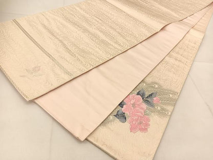 平和屋着物◎西陣　六通柄袋帯　唐織　錦プラチナ箔　孔雀羽花文　正絹　逸品　BAAU2158yc