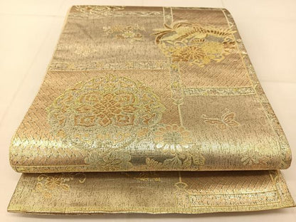 平和屋着物◎佐賀錦　六通柄袋帯　鳳凰花蝶丸文　金銀糸　正絹　逸品　BAAU2172yc