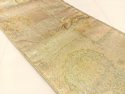 平和屋着物◎佐賀錦　六通柄袋帯　鳳凰花蝶丸文　金銀糸　正絹　逸品　BAAU2172yc
