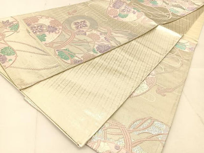 平和屋着物◎佐賀錦　六通柄袋帯　唐織　鼓花文　銀糸　正絹　逸品　BAAU2189yc