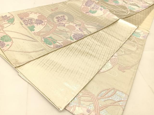 平和屋着物◎佐賀錦　六通柄袋帯　唐織　鼓花文　銀糸　正絹　逸品　BAAU2189yc