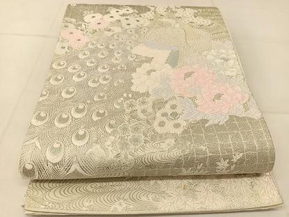 平和屋着物◎六通柄袋帯　唐織　孔雀花文　金銀糸　正絹　逸品　BAAU2200yc