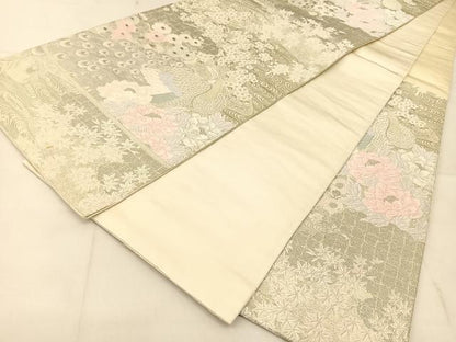 平和屋着物◎六通柄袋帯　唐織　孔雀花文　金銀糸　正絹　逸品　BAAU2200yc