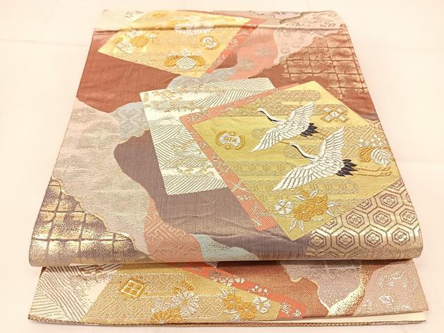 平和屋着物◎六通柄袋帯　唐織　道長重色紙文　金銀糸　正絹　逸品　BAAU2218yc