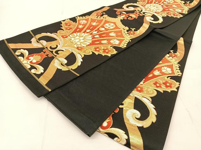 平和屋着物◎六通柄袋帯　唐織　宝相華　黒地　金銀糸　正絹　逸品　BAAU2237yc