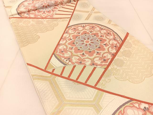 平和屋着物◎六通柄袋帯　唐織　扇吉祥花文　金銀糸　正絹　逸品　BAAU2255yc