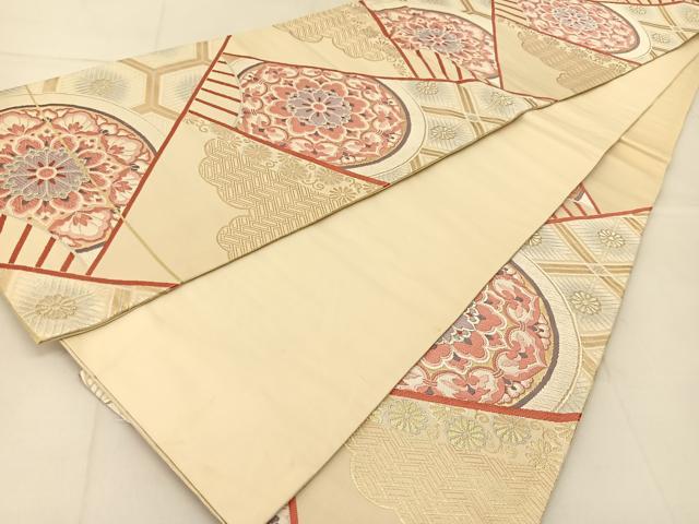 平和屋着物◎六通柄袋帯　唐織　扇吉祥花文　金銀糸　正絹　逸品　BAAU2255yc