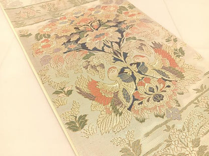 平和屋着物◎六通柄袋帯　向かい鳳凰花文　金銀糸　正絹　逸品　BAAU2256yc
