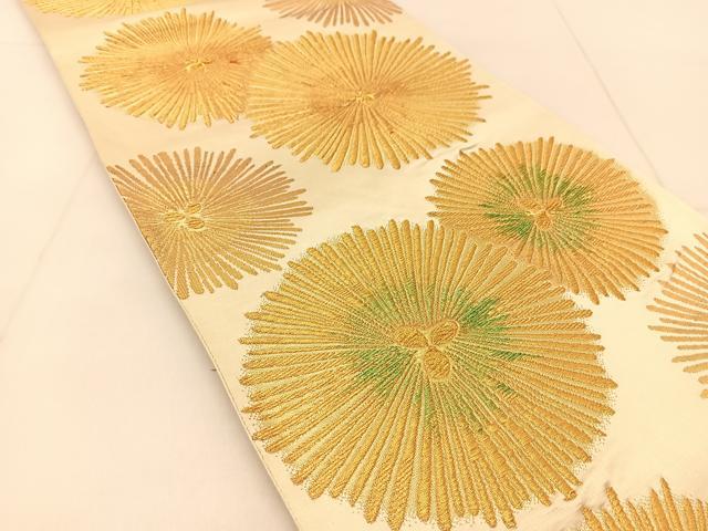 平和屋着物◎六通柄袋帯　若松葉丸文　金糸　正絹　逸品　BAAU2258yc