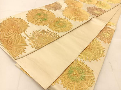 平和屋着物◎六通柄袋帯　若松葉丸文　金糸　正絹　逸品　BAAU2258yc