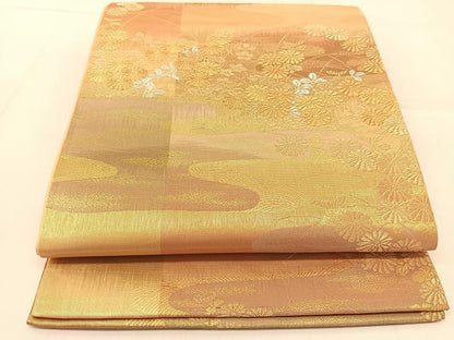 平和屋着物◎六通柄袋帯　絵霞菊花文　金銀糸　正絹　逸品　BAAU2265yc