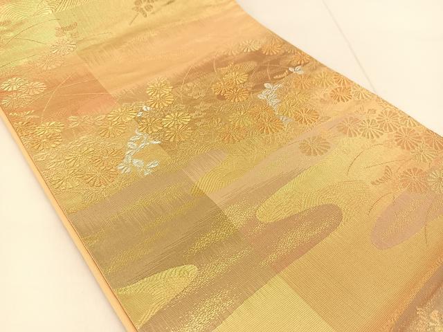 平和屋着物◎六通柄袋帯　絵霞菊花文　金銀糸　正絹　逸品　BAAU2265yc