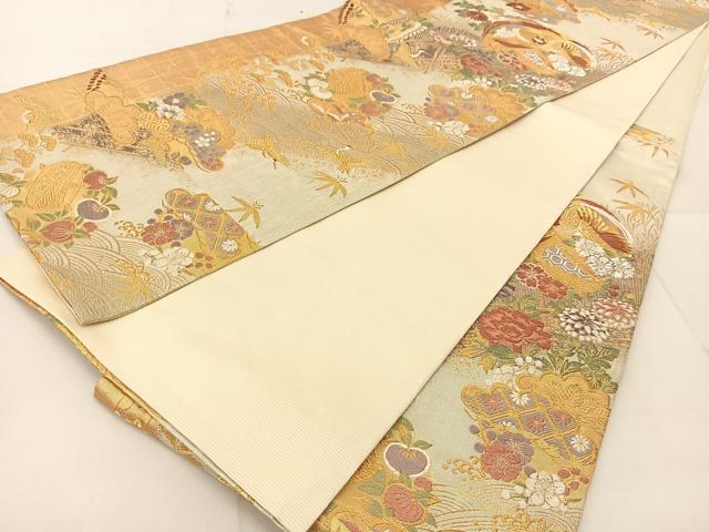 平和屋着物◎六通柄袋帯　唐織　瑞鳳柴垣文　金銀糸　正絹　逸品　BAAU2271yc