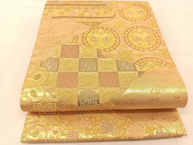 平和屋着物◎六通柄袋帯　唐織　吉祥人物丸文　金糸　正絹　逸品　BAAU2273yc