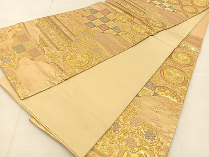 平和屋着物◎六通柄袋帯　唐織　吉祥人物丸文　金糸　正絹　逸品　BAAU2273yc