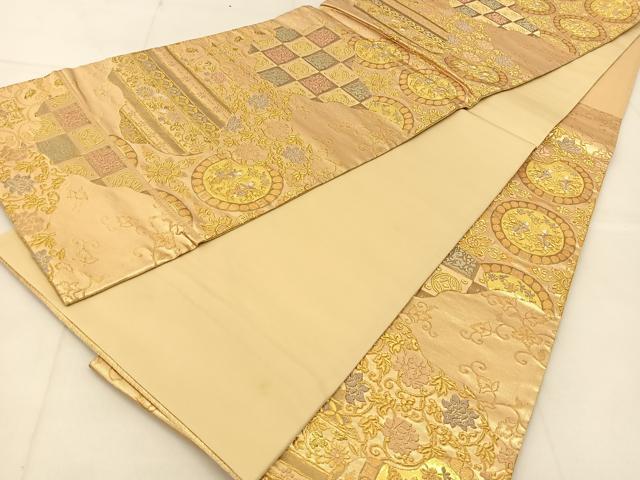 平和屋着物◎六通柄袋帯　唐織　吉祥人物丸文　金糸　正絹　逸品　BAAU2273yc