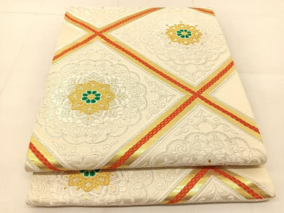 平和屋着物◎六通柄袋帯　唐織　菱天井正倉院花文　金銀糸　正絹　逸品　BAAU2278yc