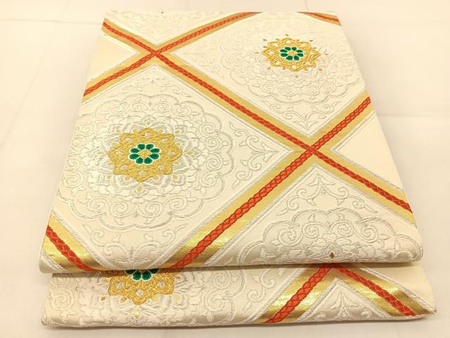 平和屋着物◎六通柄袋帯　唐織　菱天井正倉院花文　金銀糸　正絹　逸品　BAAU2278yc