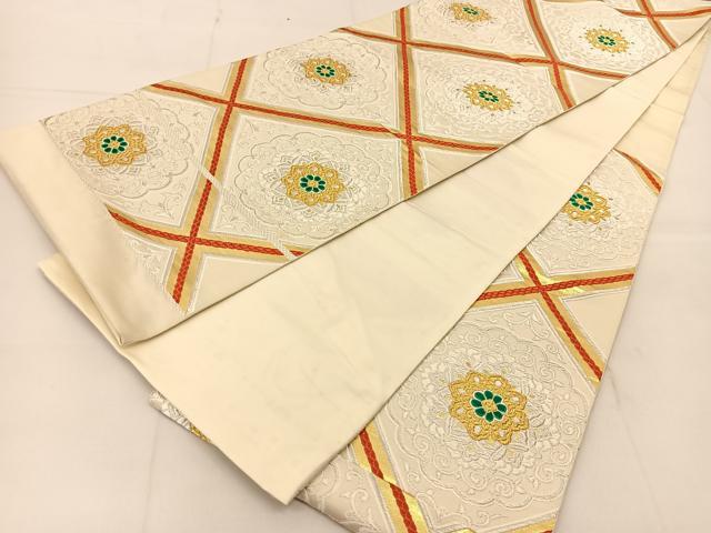 平和屋着物◎六通柄袋帯　唐織　菱天井正倉院花文　金銀糸　正絹　逸品　BAAU2278yc