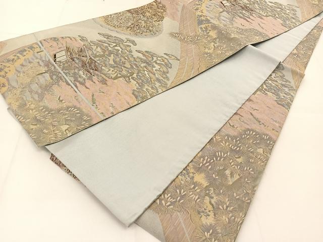 平和屋着物◎全通柄袋帯 風景花文 正絹 逸品 BAAU2279yc