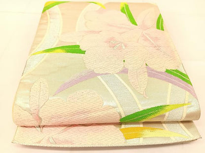 平和屋着物◎六通柄袋帯　唐織　立涌カトレア文　銀糸　正絹　逸品　BAAU2285yc