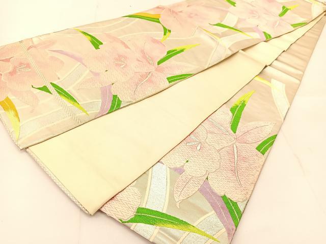 平和屋着物◎六通柄袋帯　唐織　立涌カトレア文　銀糸　正絹　逸品　BAAU2285yc