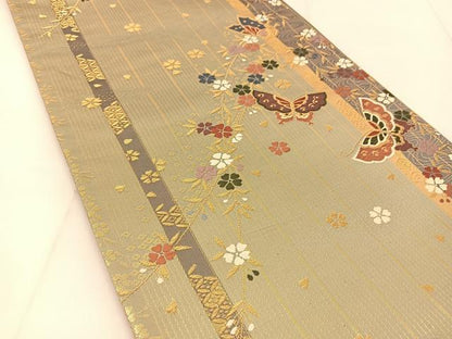 平和屋着物◎六通柄袋帯　唐織　花蝶文　金糸　正絹　逸品　BAAU2288yc