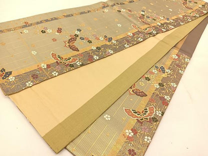 平和屋着物◎六通柄袋帯　唐織　花蝶文　金糸　正絹　逸品　BAAU2288yc