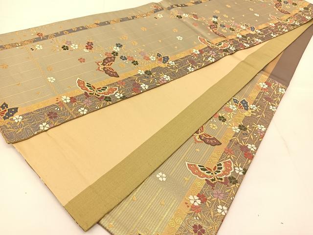 平和屋着物◎六通柄袋帯　唐織　花蝶文　金糸　正絹　逸品　BAAU2288yc