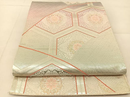 平和屋着物◎六通柄袋帯　唐織　亀甲正倉院花文　金糸　正絹　逸品　BAAU2291yc