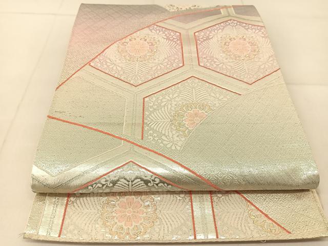平和屋着物◎六通柄袋帯　唐織　亀甲正倉院花文　金糸　正絹　逸品　BAAU2291yc