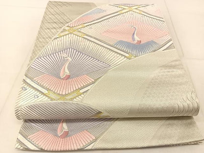 平和屋着物◎六通柄袋帯　唐織　菱天井花鳥文　金銀糸　正絹　逸品　BAAU2294yc