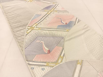 平和屋着物◎六通柄袋帯　唐織　菱天井花鳥文　金銀糸　正絹　逸品　BAAU2294yc