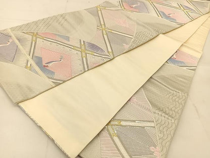 平和屋着物◎六通柄袋帯　唐織　菱天井花鳥文　金銀糸　正絹　逸品　BAAU2294yc