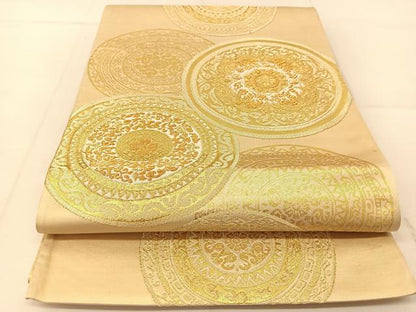 平和屋着物◎六通柄袋帯　花絵皿　金糸　正絹　逸品　BAAU2301yc
