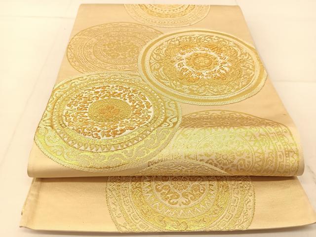 平和屋着物◎六通柄袋帯　花絵皿　金糸　正絹　逸品　BAAU2301yc