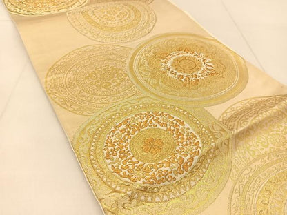 平和屋着物◎六通柄袋帯　花絵皿　金糸　正絹　逸品　BAAU2301yc