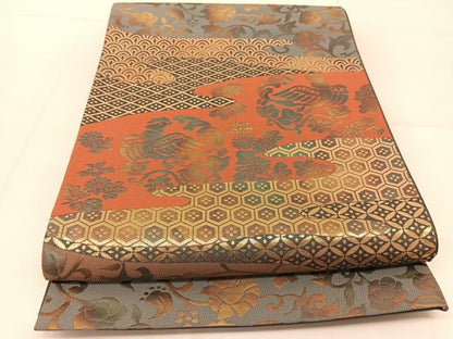 平和屋着物◎六通柄袋帯　鳳凰吉祥花文　金糸　正絹　逸品　BAAU2302yc