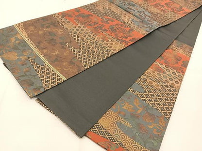 平和屋着物◎六通柄袋帯　鳳凰吉祥花文　金糸　正絹　逸品　BAAU2302yc