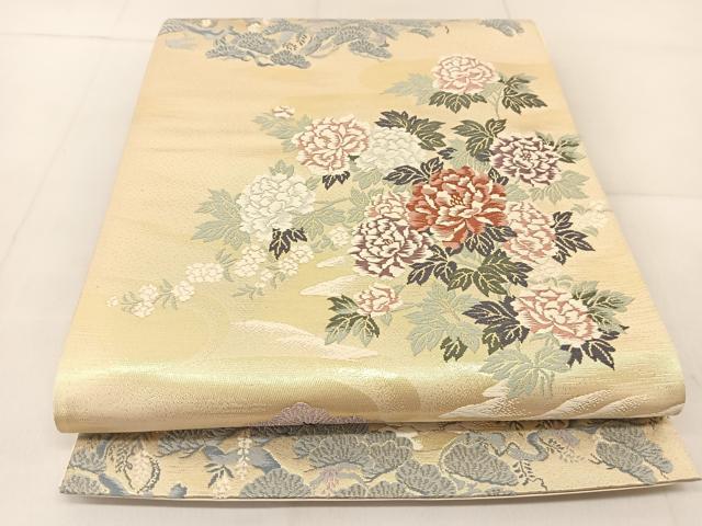 平和屋着物◎六通柄袋帯 唐織 草花文 金糸 正絹 逸品 BAAU2303yc