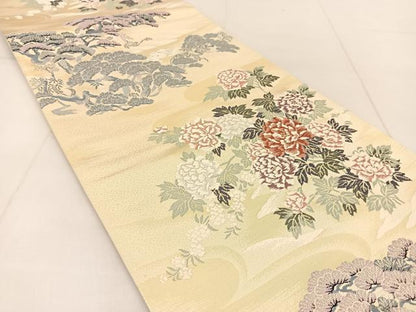 平和屋着物◎六通柄袋帯 唐織 草花文 金糸 正絹 逸品 BAAU2303yc