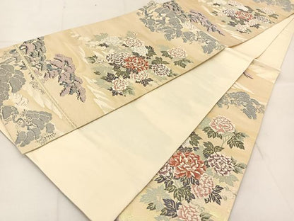 平和屋着物◎六通柄袋帯 唐織 草花文 金糸 正絹 逸品 BAAU2303yc