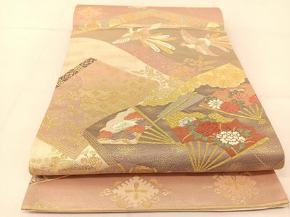平和屋着物◎六通柄袋帯　唐織り　本漆箔　鳳凰吉祥花文　正絹　逸品　BAAU2308yc
