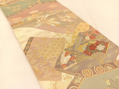 平和屋着物◎六通柄袋帯　唐織り　本漆箔　鳳凰吉祥花文　正絹　逸品　BAAU2308yc