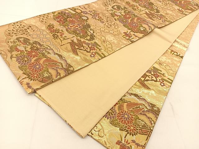 平和屋着物◎六通柄袋帯　雲取り楽器花文　金銀糸　正絹　逸品　BAAU2309yc